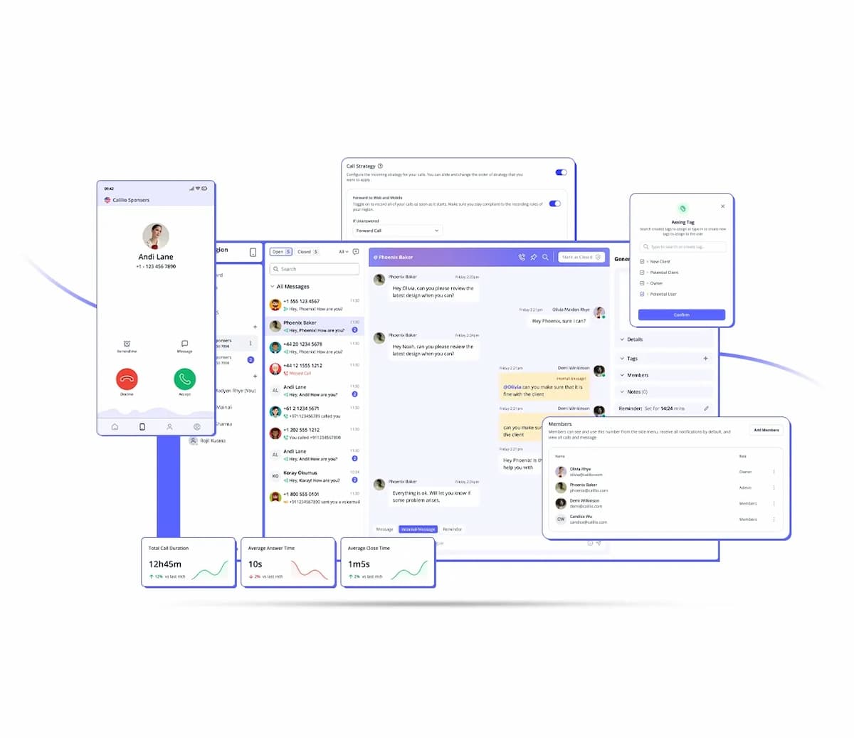 different screenshots of calilio's interface