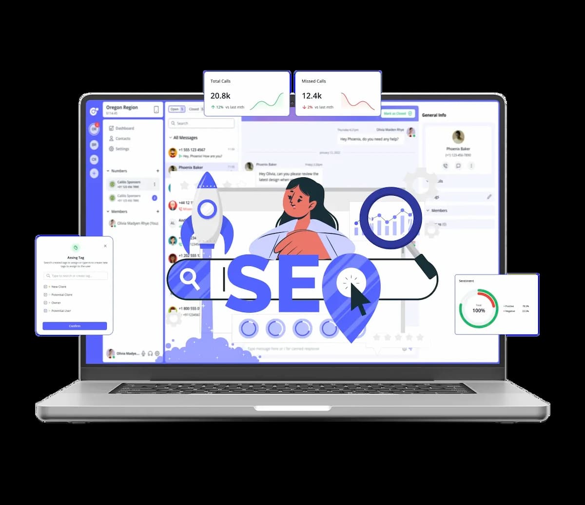 a laptop interface displaying calilio dashboard