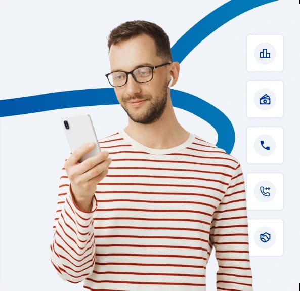 Person using smartphone with icons.