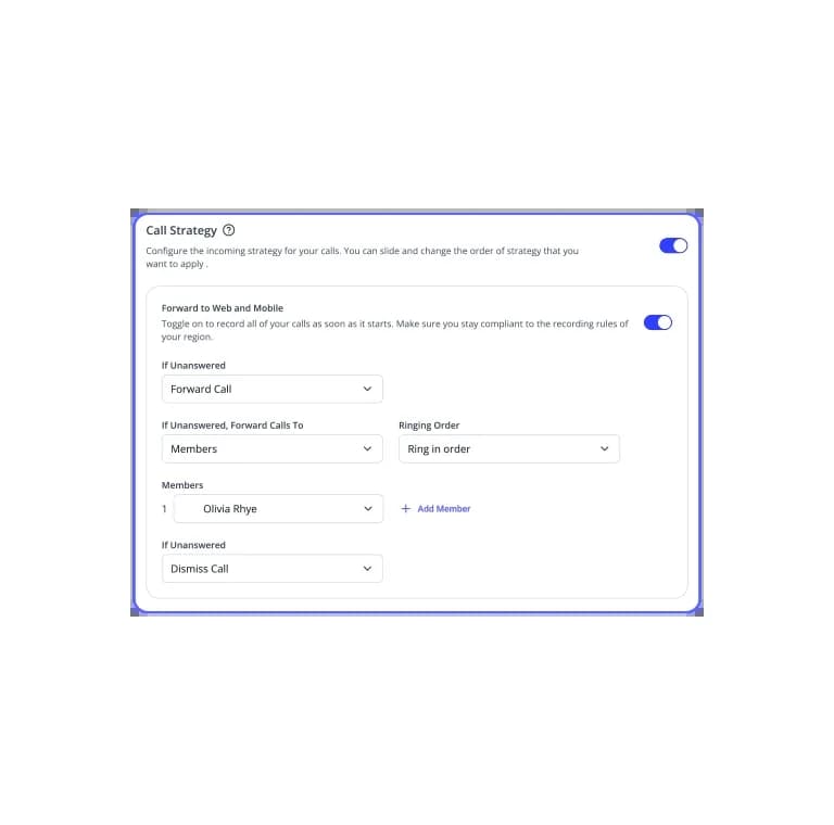 customizable call flip feature to forward calls 