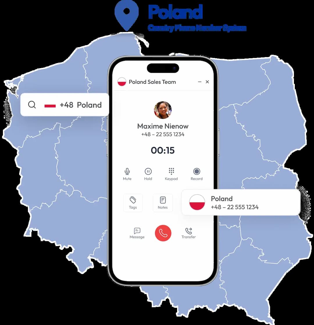 interface of dialing polish virtual phone number