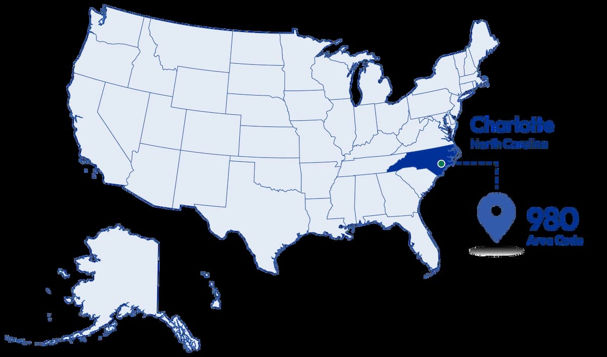 locating 980 area code in map