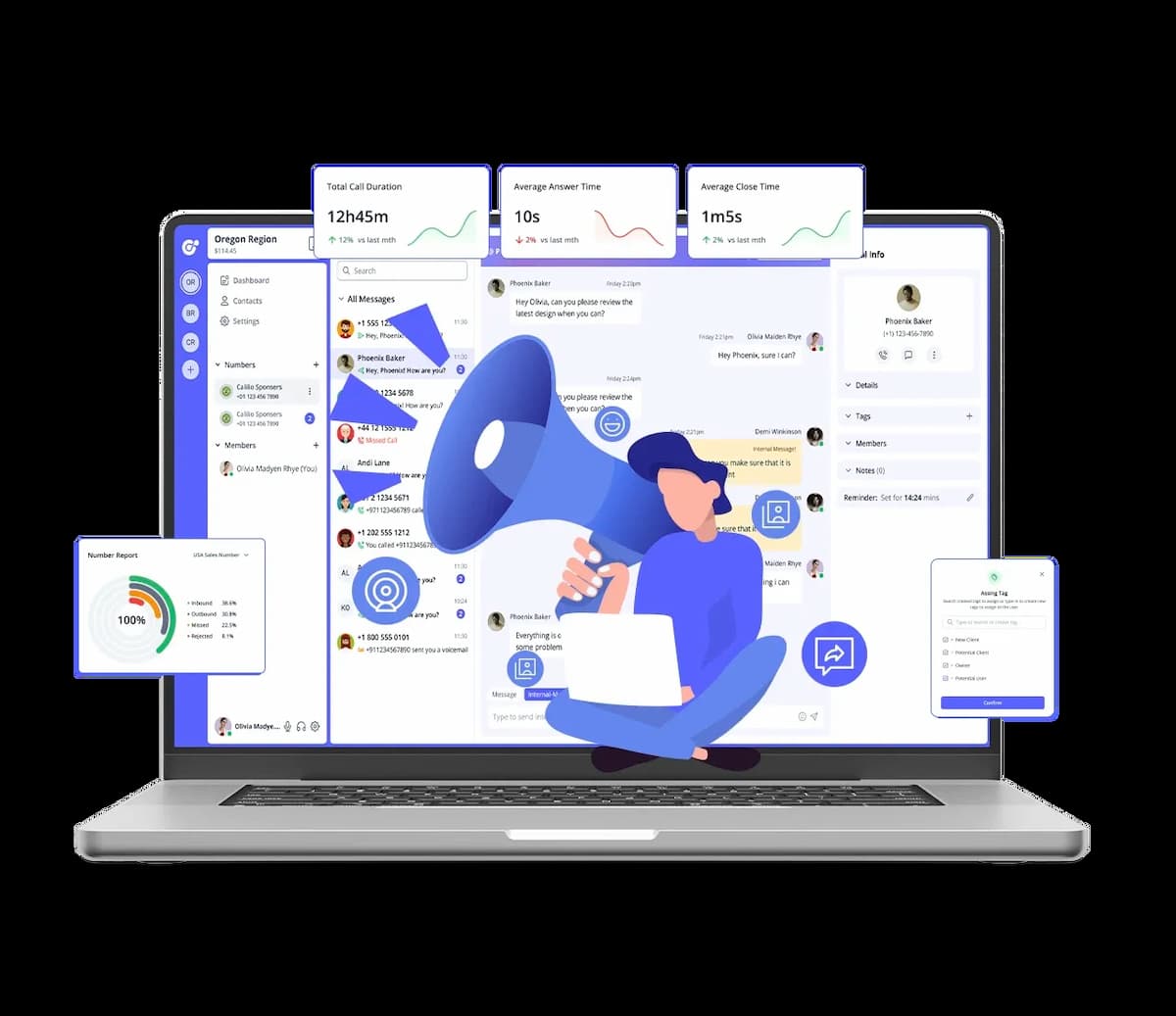 laptop displaying call management interface