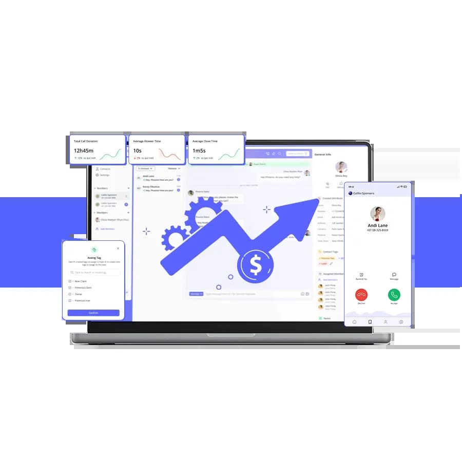 laptop showing different features in calilio