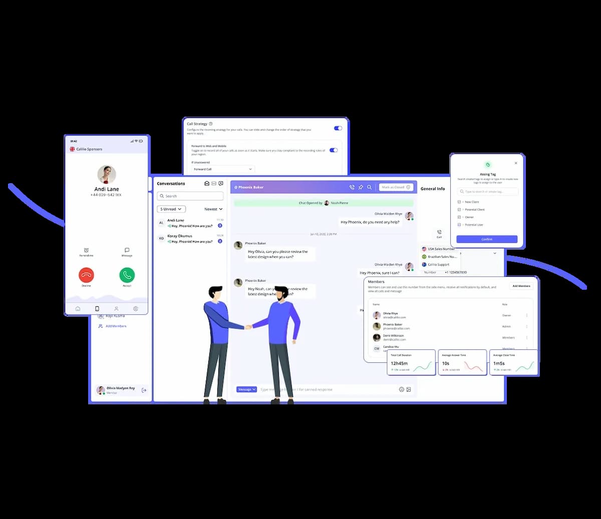 two people are shaking and infront of calilio interface
