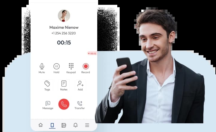Professional man using business calling app for call recording