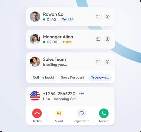 incoming and on hold calls dashboard showing call queue management