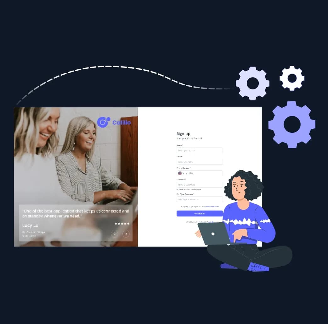 signup interface of calilio